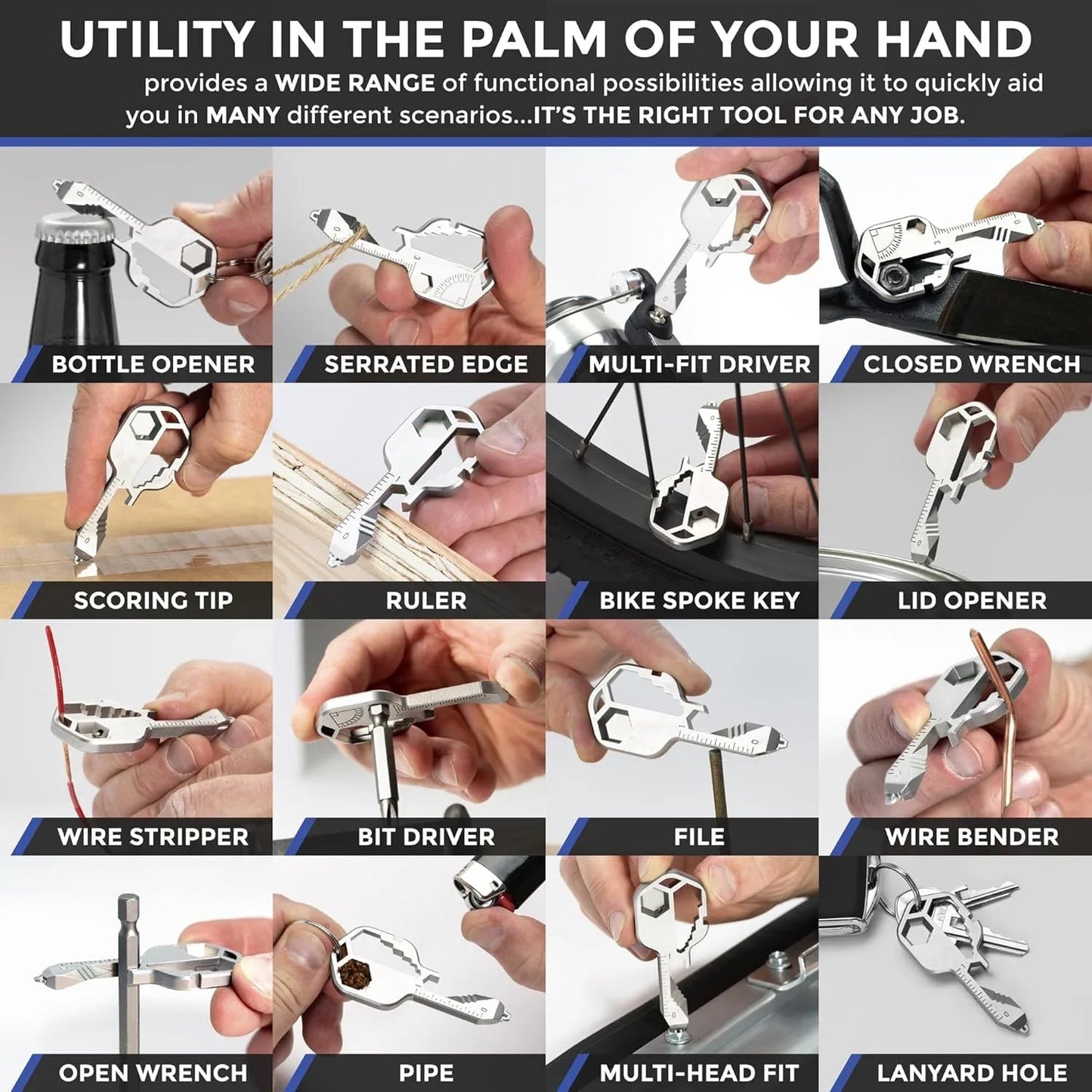 Key Multi-Tool — 16-in-1 Stainless Steel EDC Keychain Tool