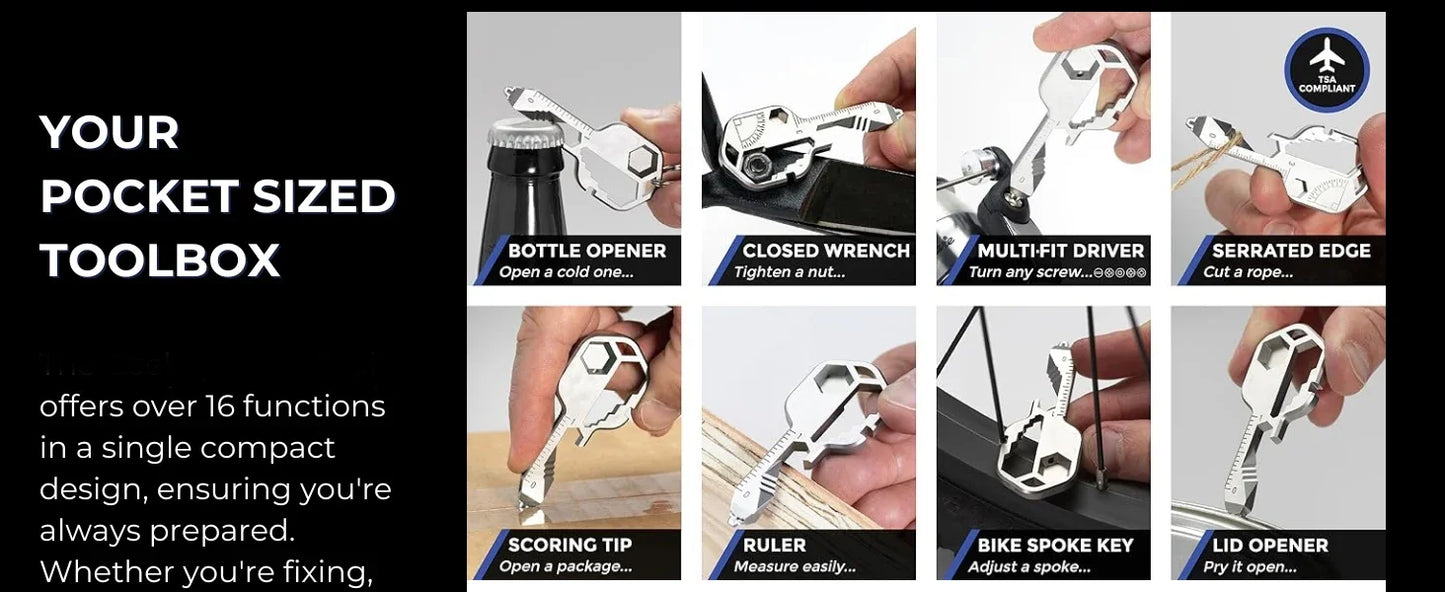 Key Multi-Tool — 16-in-1 Stainless Steel EDC Keychain Tool